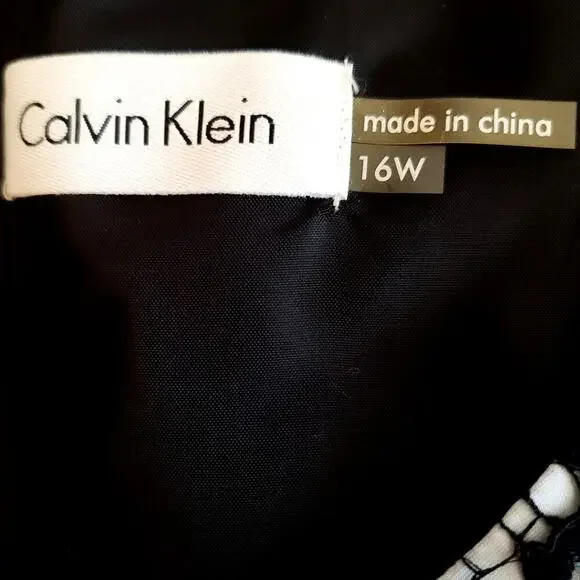 Calvin Klein Black White Sleeveless Lace Overlay Cocktail Party Dress | SZ 16W - Picture 11 of 13